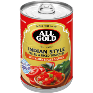 All Gold Indian Style Peeled & Diced Tomatoes With Curry Leaves & Spices 410g - The South African Spaza Shop